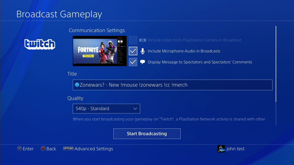 Set Stream Settings from PS4