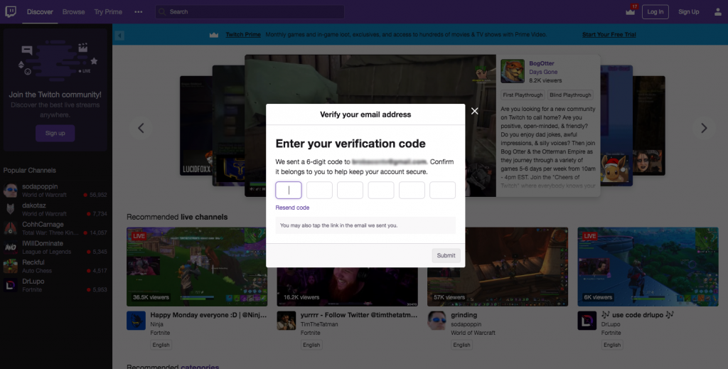 Enter twitch verification code